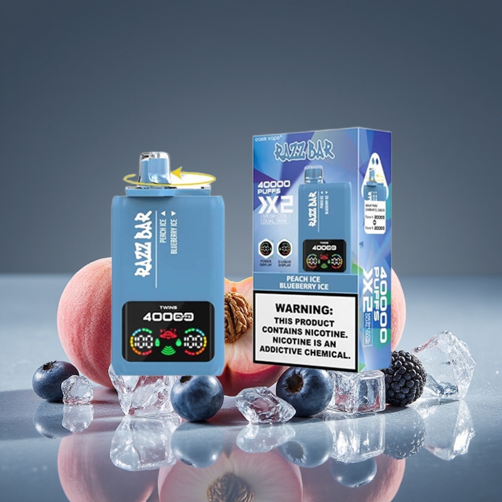 Razz Bar 40000 Puffs Disposable Vape Peach Ice & Blueberry Ice Power Screen Display Type-C Port