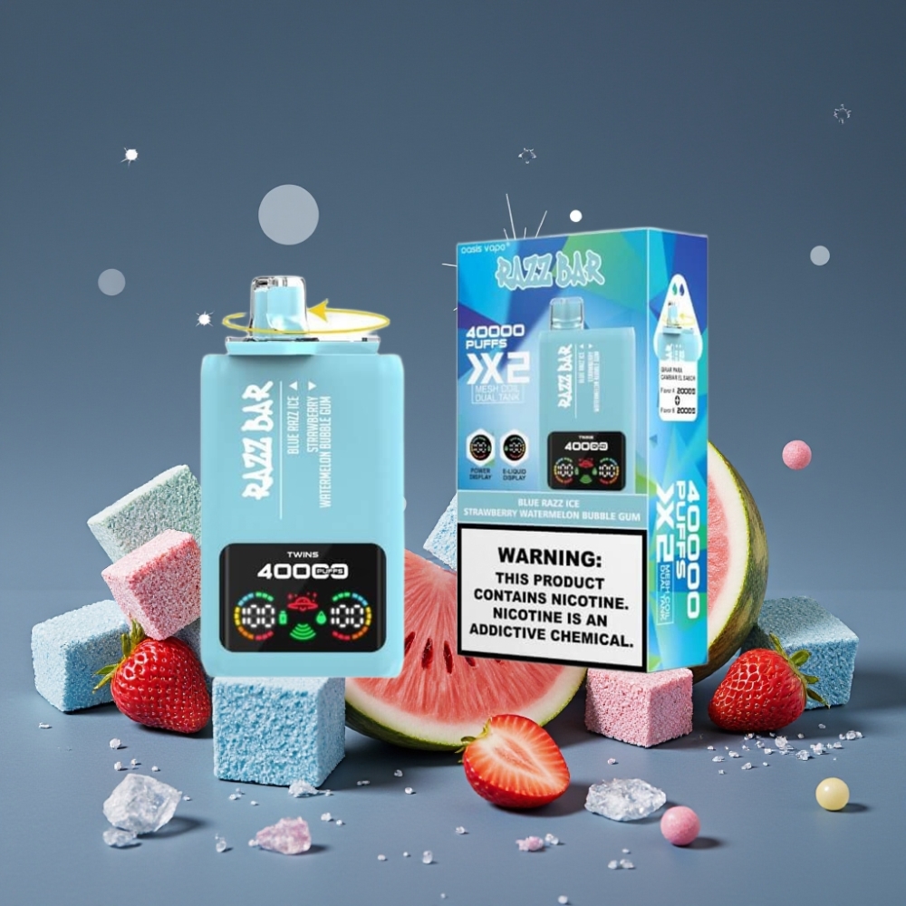 Razz Bar 40000 Puffs Disposable Vape Power Screen Display Μπλε Σμέουρο Πάγος-Φράουλα Καρπούζι Τσιχλόφουσκα