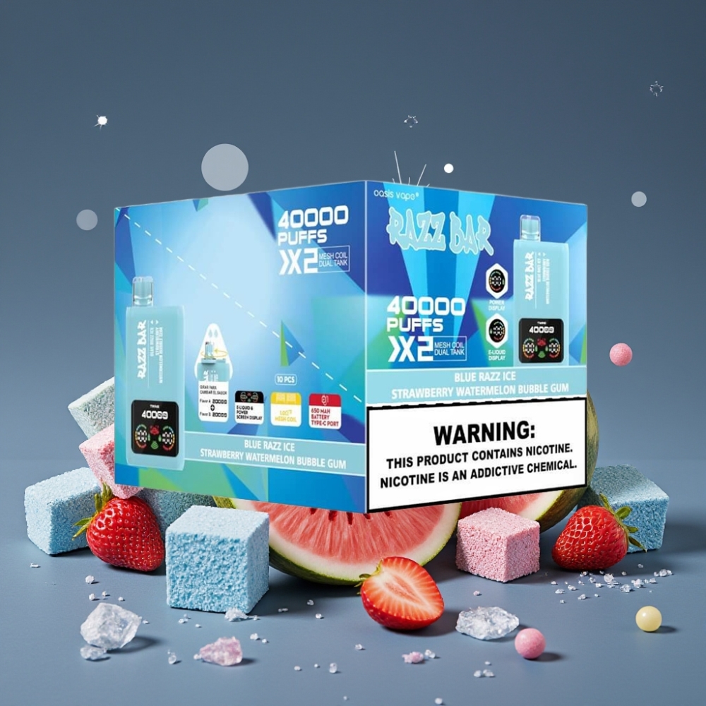 Razz Bar 40000 Puffs Disposable Vape Power Screen Display Μπλε Σμέουρο Πάγος-Φράουλα Καρπούζι Τσιχλόφουσκα