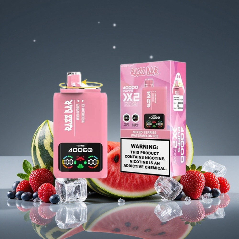 Razz Bar 40000 Puffs Disposable Vape Μεικτά Μούρα & Παγωμένο Καρπούζι Power Screen Display Type-C Port