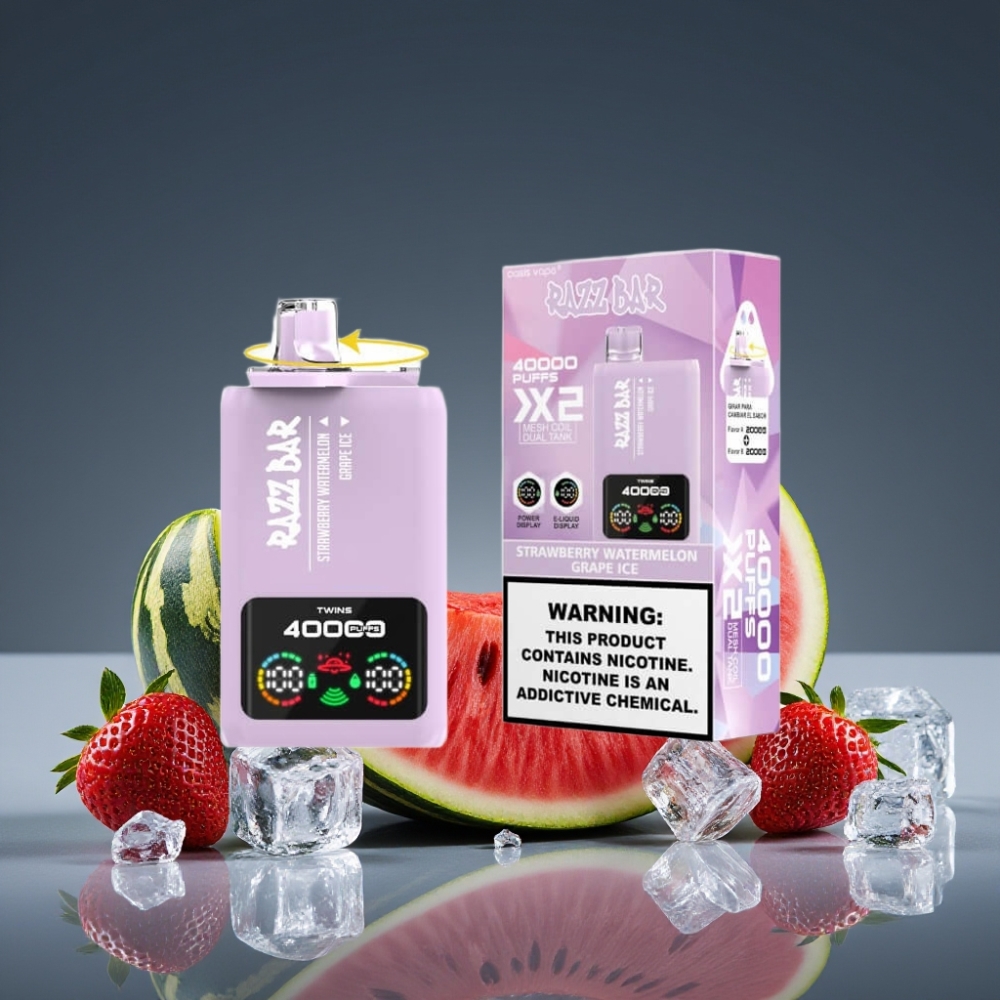 Razz Bar 40000 Puffs Power Screen Display Strawberry Watermelon & Grape Ice