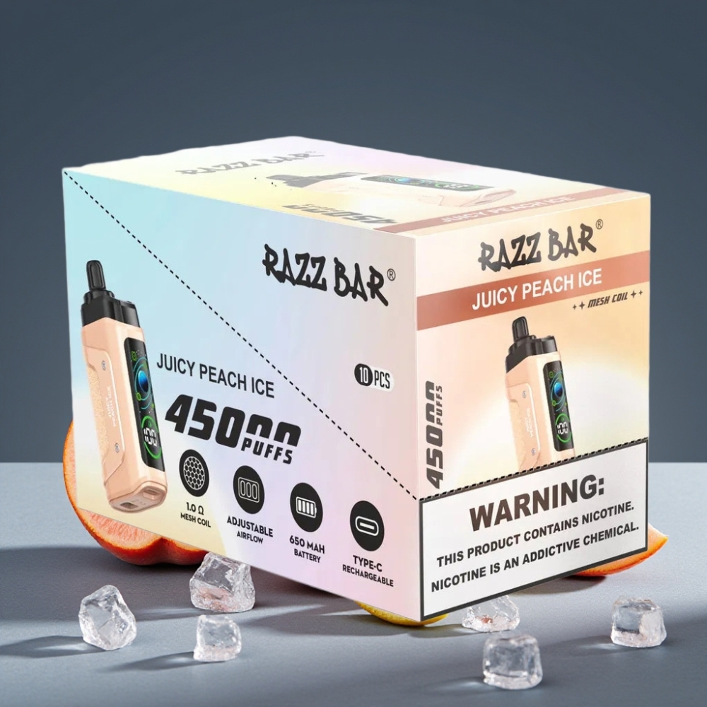 Razz Bar 45000 Puffs Disposable Vape 1.0 Ohm Mesh Juicy Peach Ice
