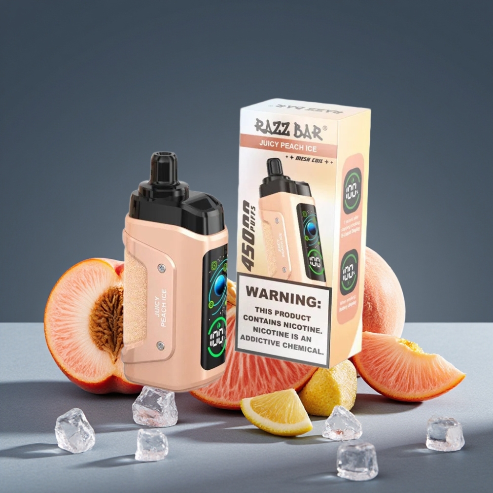 Razz Bar 45000 Puffs Disposable Vape 1.0 Ohm Mesh Juicy Peach Ice