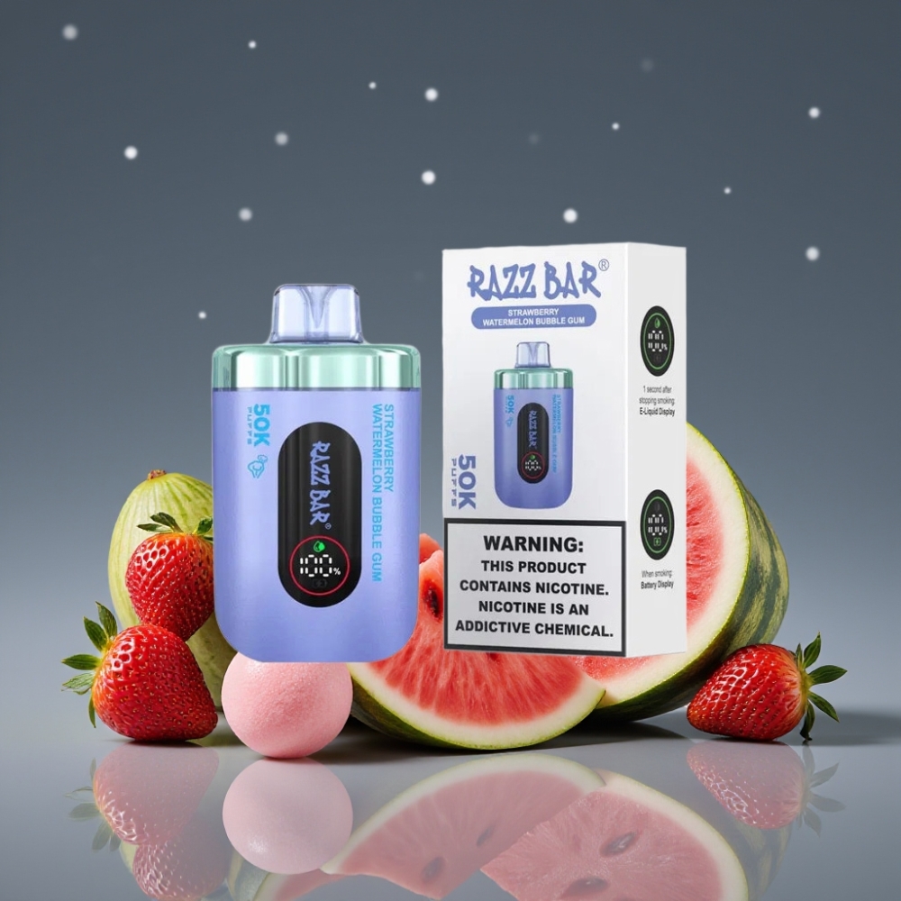 Razz Bar 50K Puffs Disposable Vape Φράουλα Καρπούζι Bubble Gum 650mAh Type-C