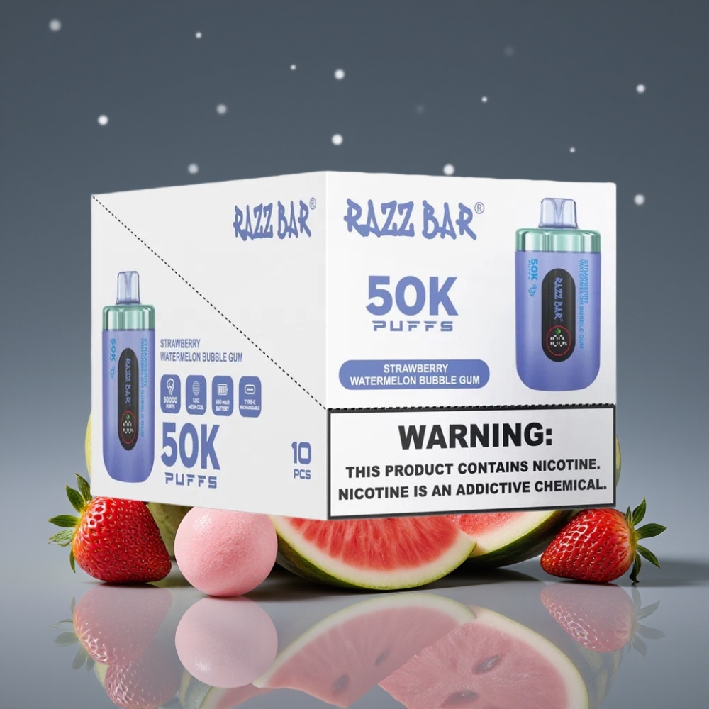 Razz Bar 50K Puffs Disposable Vape Φράουλα Καρπούζι Bubble Gum 650mAh Type-C