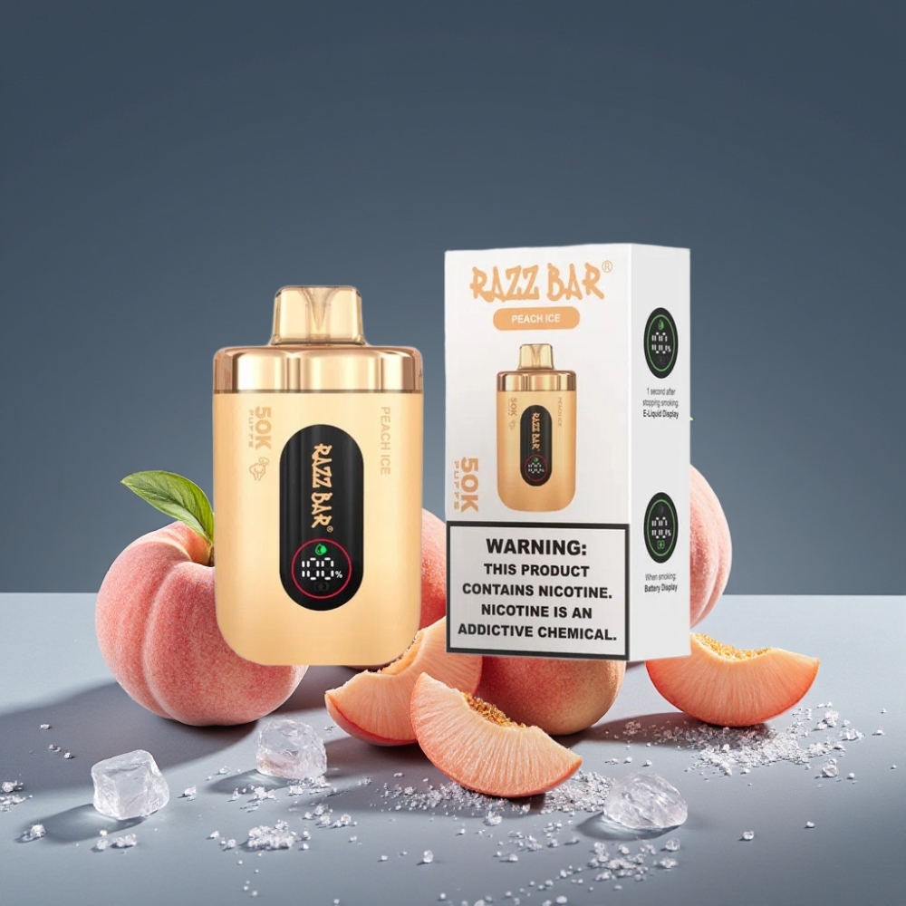 Razz Bar 50K Puffs Disposable Vape Peach Ice 1.0 Ohm Mesh Coil Type-C Rechargeable