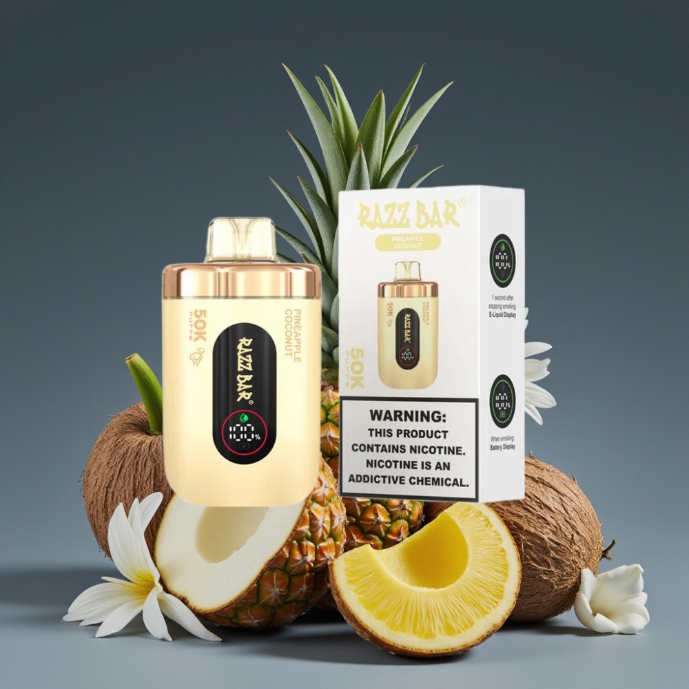 Razz Bar 50K Puffs Disposable Vape Pineapple Coconut 650mAh Type-C Rechargeable