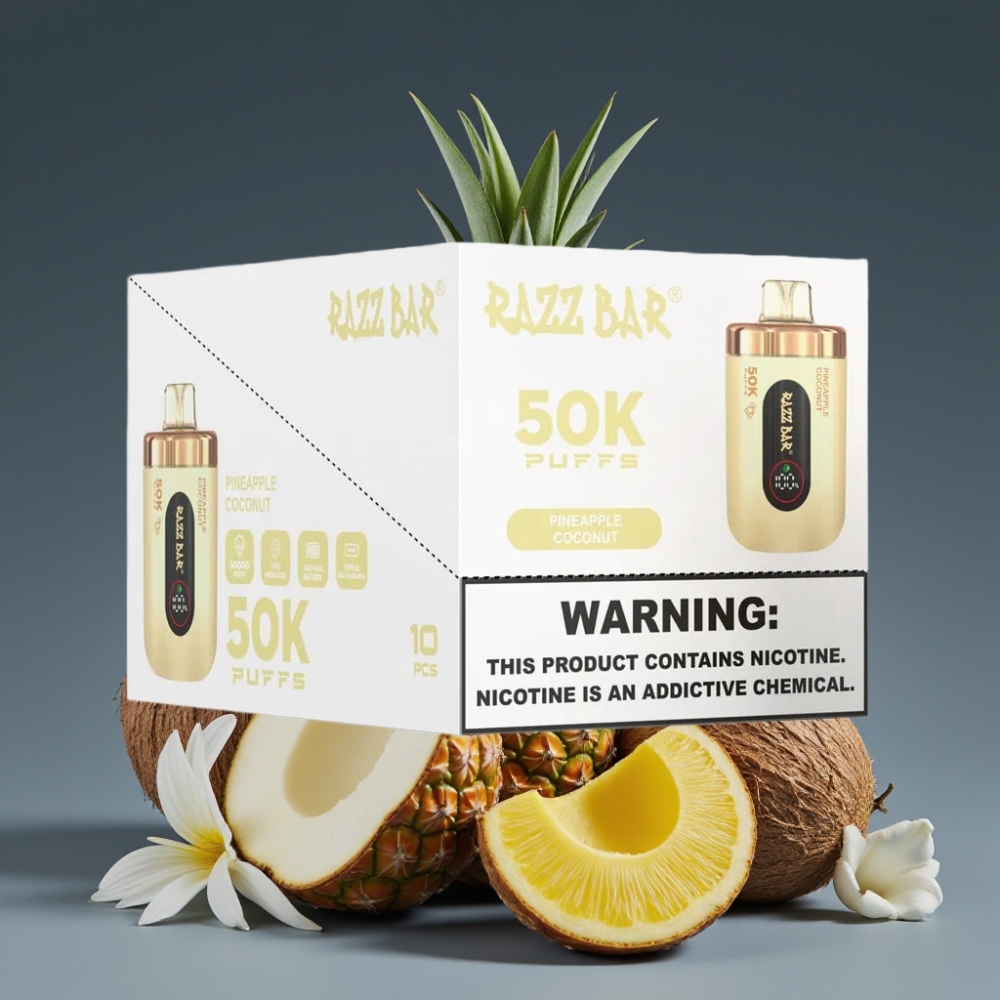 Razz Bar 50K Puffs Disposable Vape Pineapple Coconut 650mAh Type-C Rechargeable