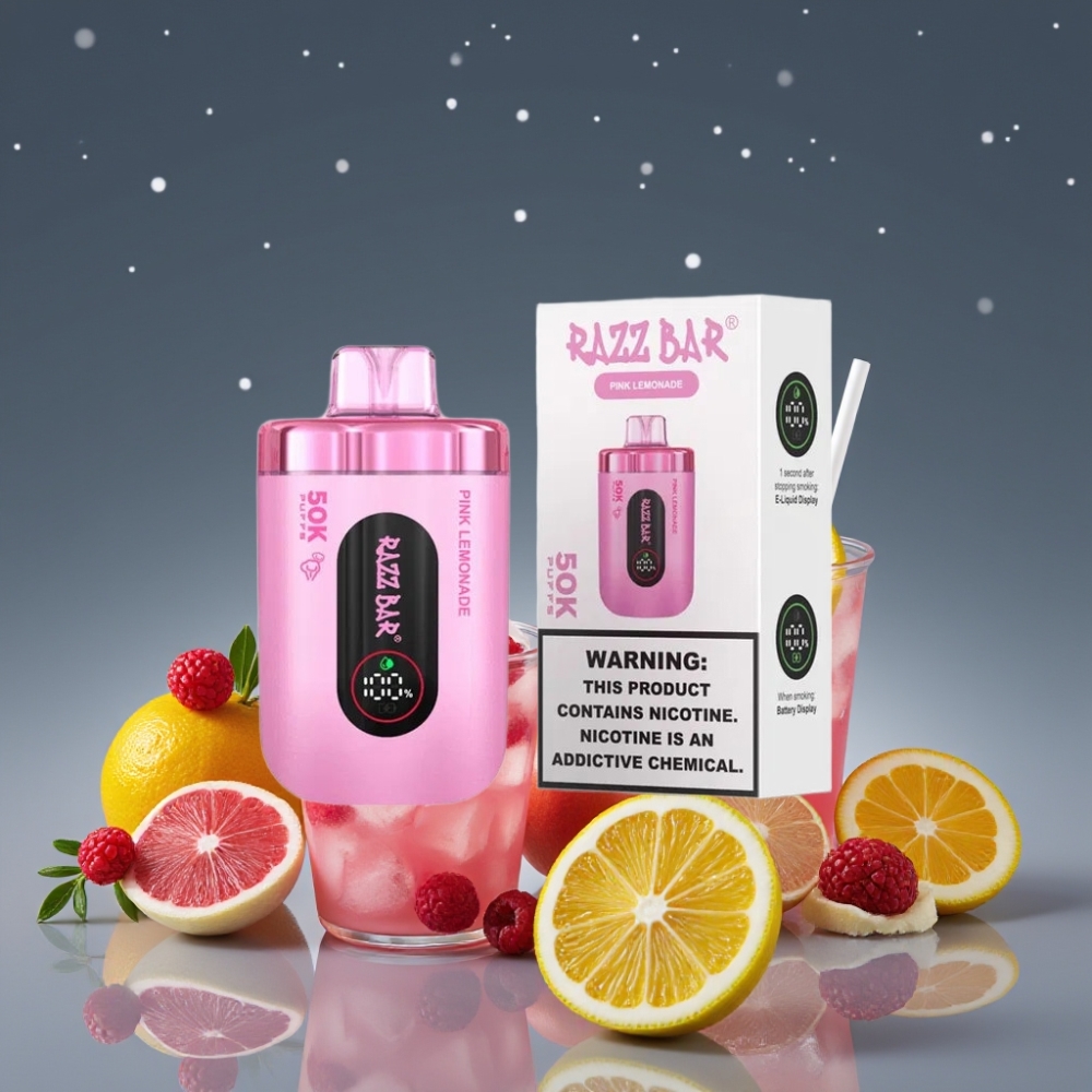 Razz Bar 50K Puffs Disposable Vape Ροζ Λεμονάδα Type-C Rechargeable 650mAh
