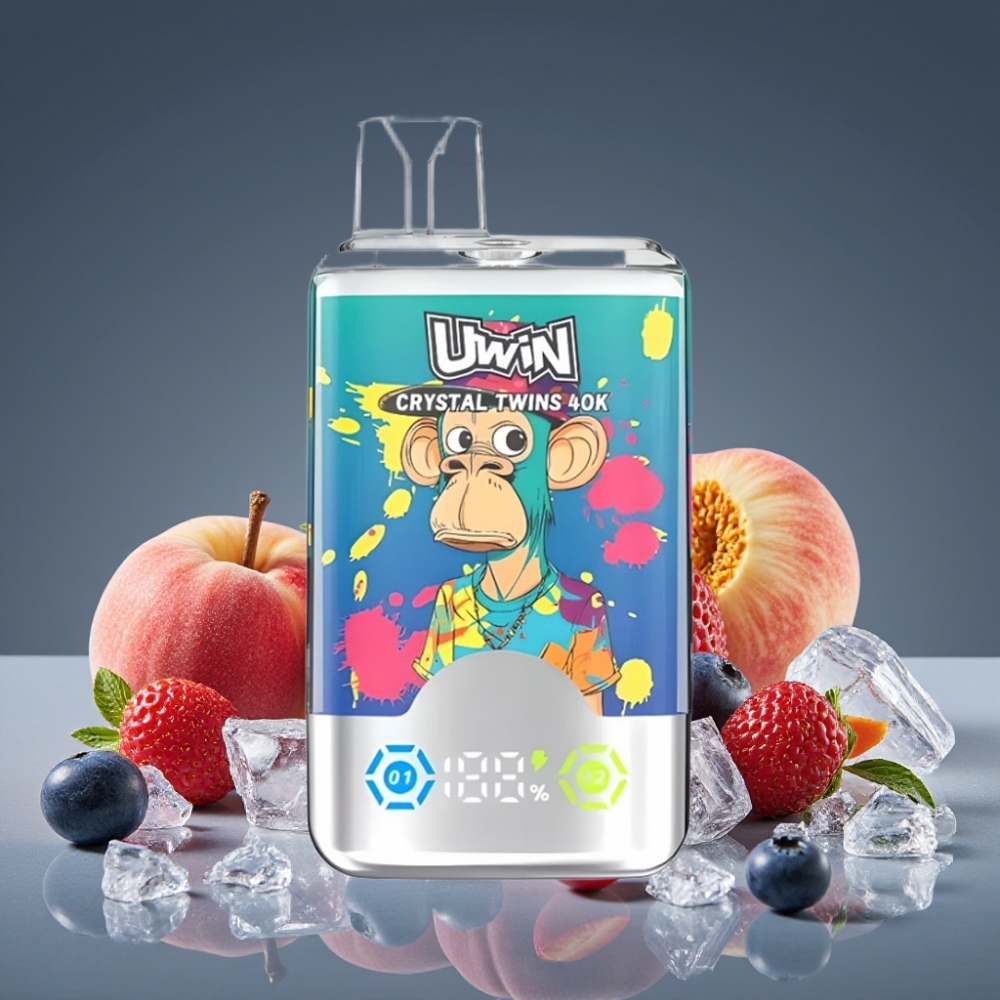 UWIN Crystal Twins 40000 Puffs Dual Flavor Blueberry Ice Peach Ice Mesh Coil 0.6 Ohm