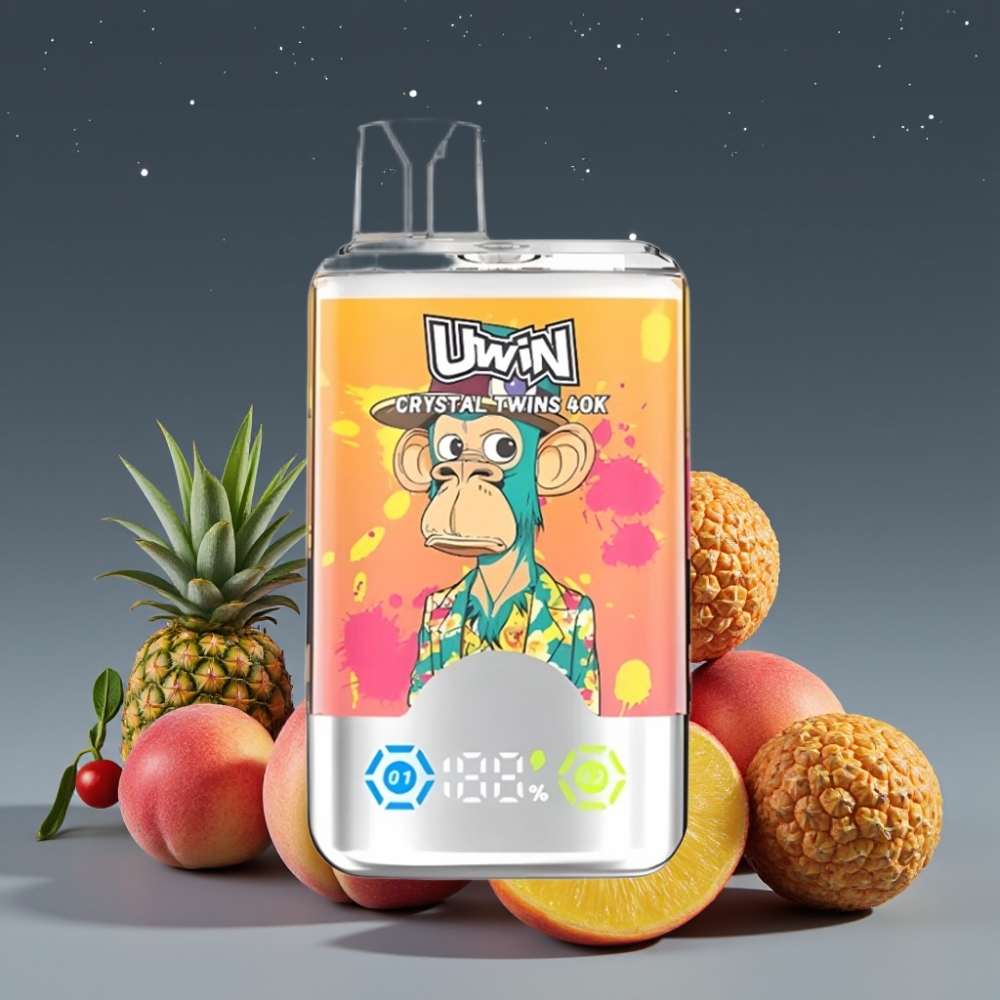 UWIN Crystal Twins 40000 Puffs Dual Flavor Peach Mango Pineapple Red Bull Mesh Coil 0.6 Ohm