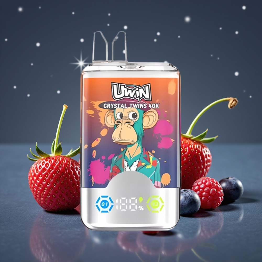 UWIN Crystal Twins 40000 Puffs Dual Flavor Strawberry Raspberry Cherry Mr Blue Mesh Coil 0.6Ω