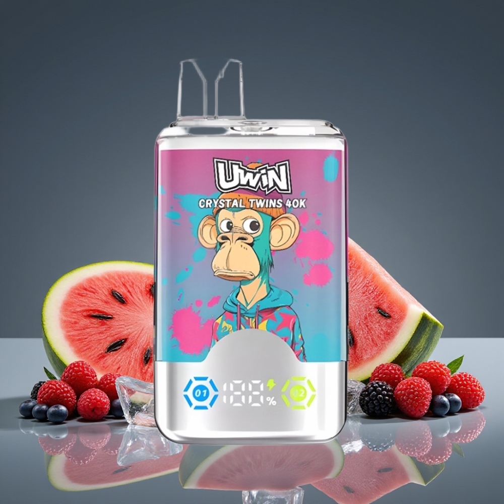 UWIN Crystal Twins 40000 Puffs Dual Flavor Watermelon Ice Mixed Berries Mesh 0.6 Ohm