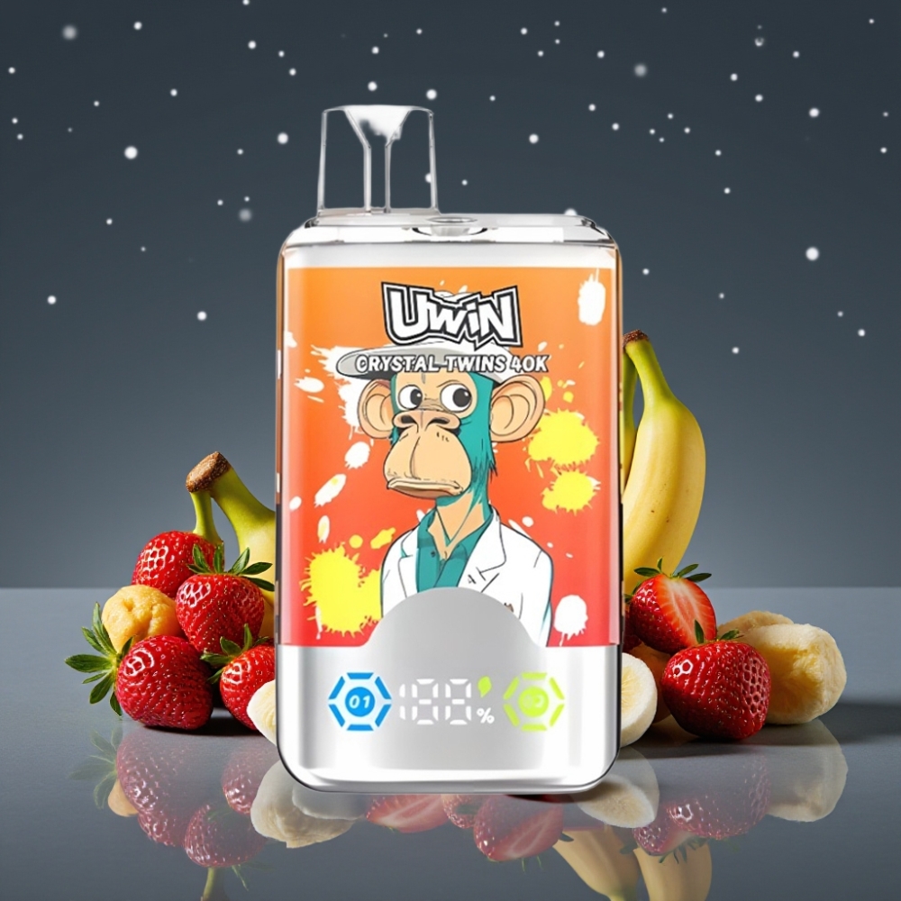 UWIN Crystal Twins 40000 Puffs Strawberry Banana Love 66 Dual Flavor Mesh Coil 0.6 Ohm