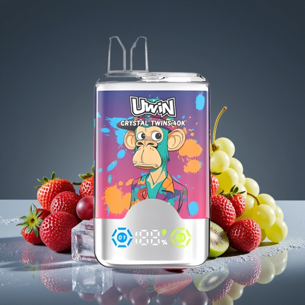 UWIN Crystal Twins 40000 Puffs Strawberry Kiwi Grape Ice Dual Flavor Rechargeable 32ml
