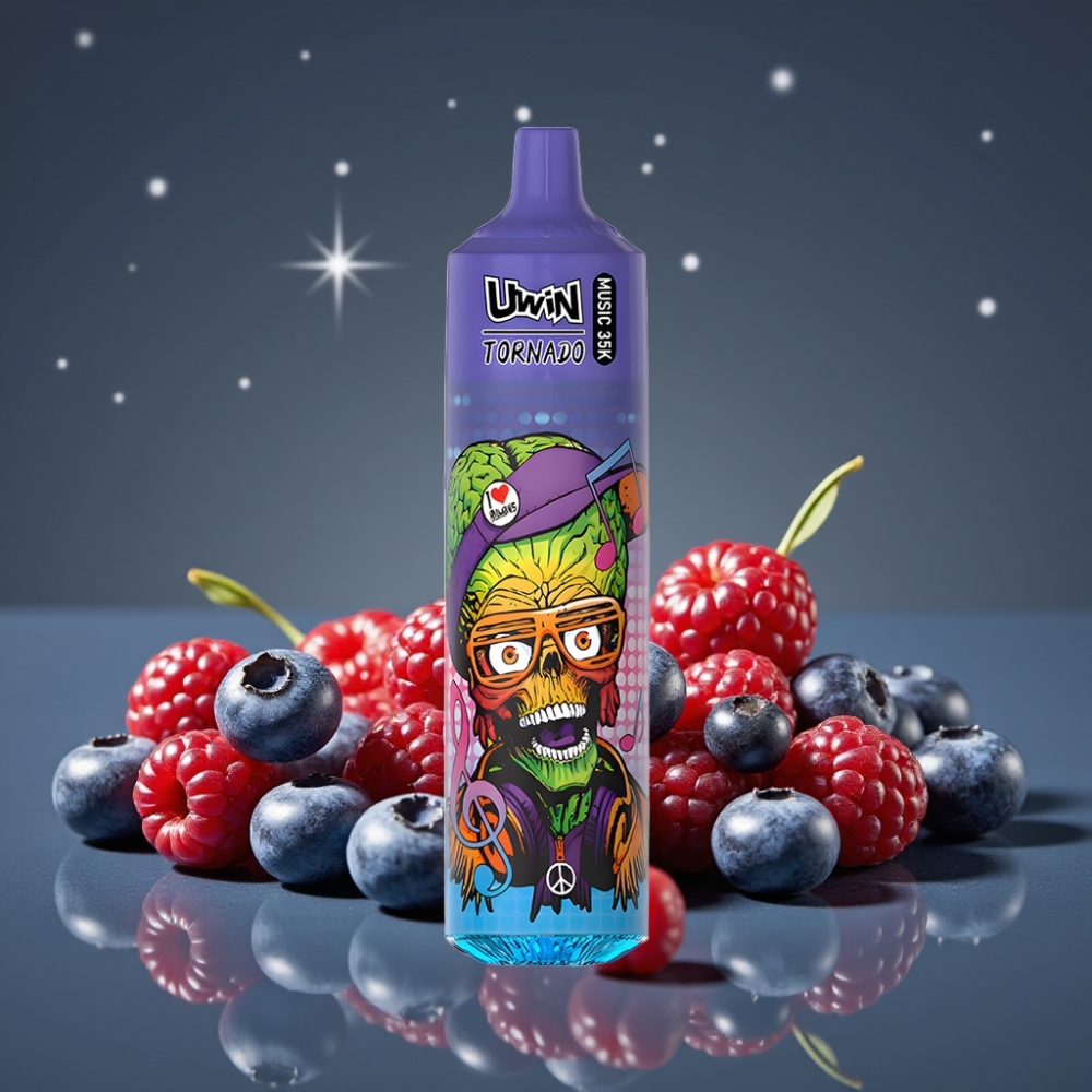 Uwin Tornado 35K Music Disposable Vape 600mAh Type-C Μπλε Μούρο Κεράσι